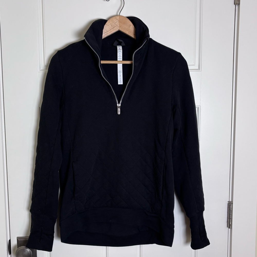 Lululemon Athletica Black Quilted Cotton Half-Zip Pullover